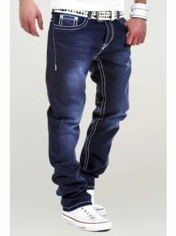 Aktion 🛒 Behype 👖 Jeanshose Stitch In Dunkelblau Günstig Kaufen ⌛