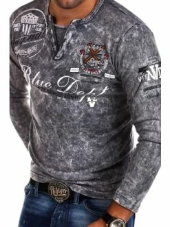 Auslauf 🤩 Shirts & Longsleeves Behype Langarmshirt VT-Blue In Grau Günstig Kaufen ✨