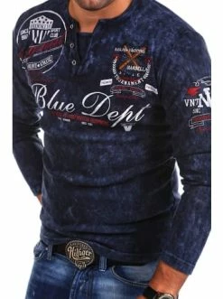 Neu 😀 Shirts & Longsleeves Behype Langarmshirt VT-Blue In Navy Günstig Kaufen 🎉